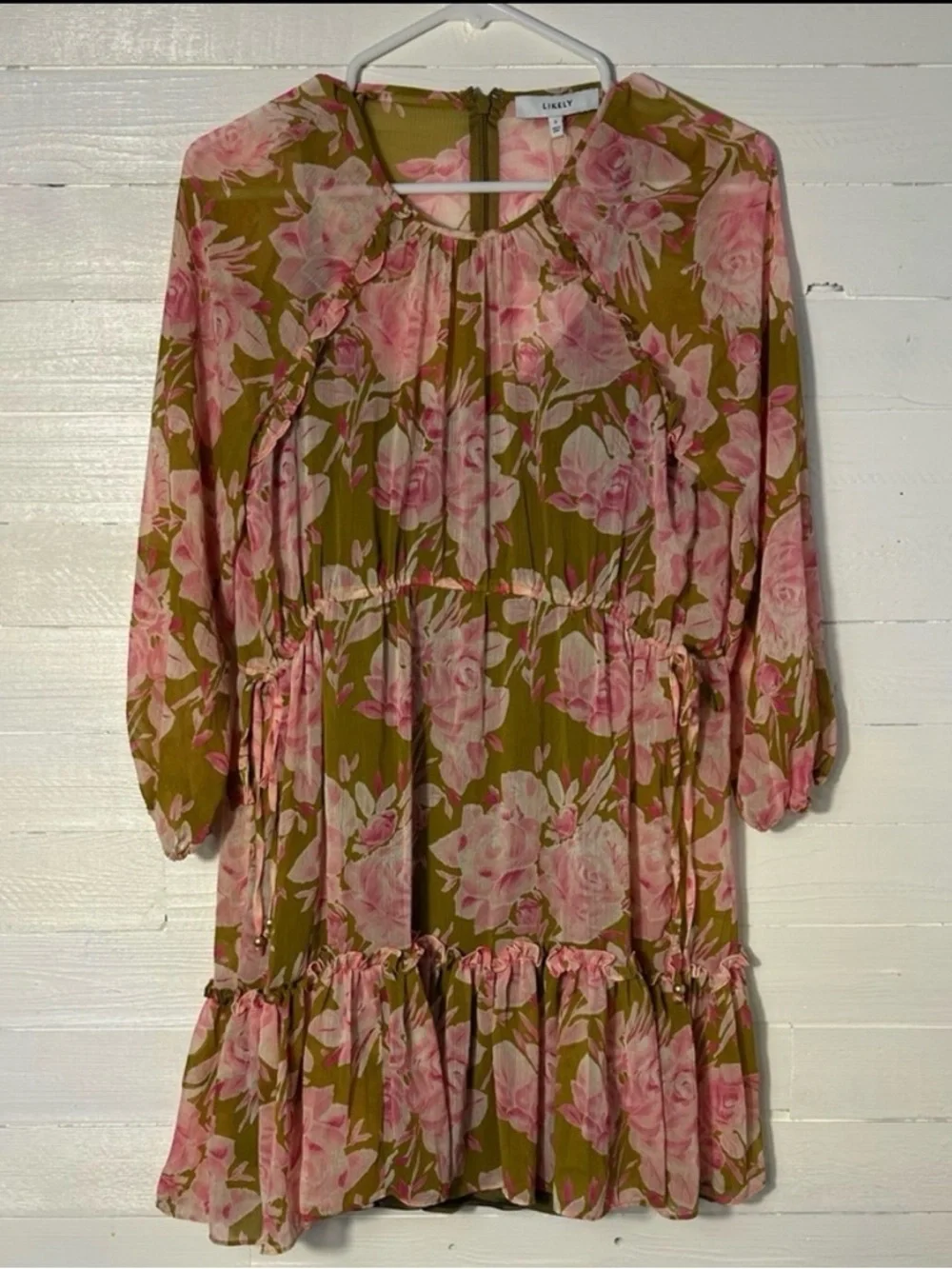 NWT Likely Women’s Hadi Layered Dress, Olive green and pink. Women’s size 2.